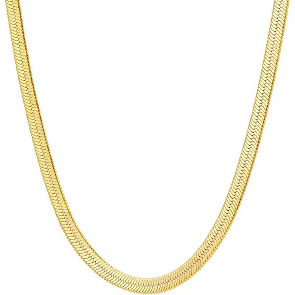 14K Gold Plated Herringbone Chain Necklaces, Gold Snake Chain Choker Necklaces